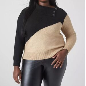 Lane Bryant Classic Split-Cowlneck Sweater Color Block  Tan Black Size 22-24 NWT